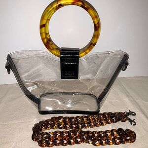 LPA Clear and Black Handbag with Tortoise lucite handles Transparent Crossbody
